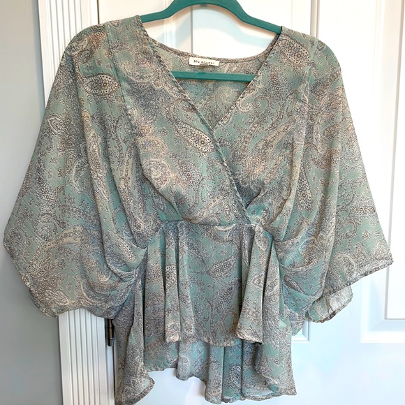Blu Pepper flowing summer top, teal with beige, size small - Picture 1 of 3